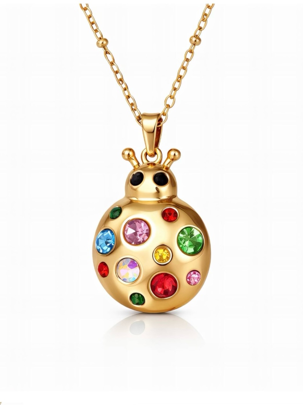 Gold-Tone Multicolor Crystal Ladybug Pendant Necklace - Women Jewelry